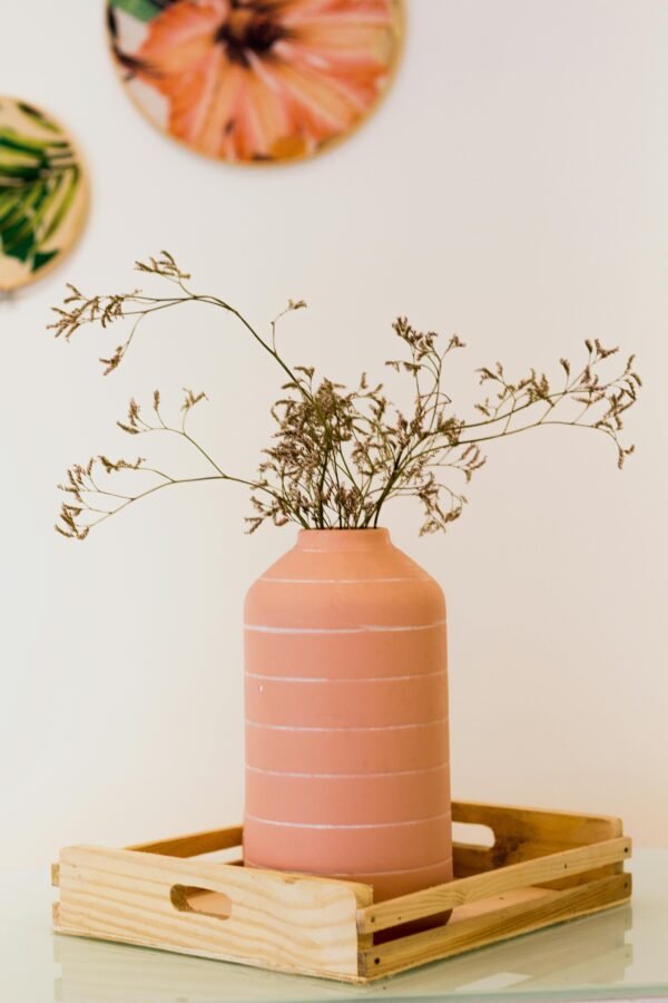 Terracotta Stripe Vase with Dried Wild Stems